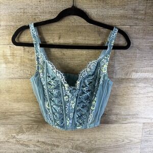 Victoria's Secret Bustier Womens 34D Blue Floral Lace Embroidered Corset Top